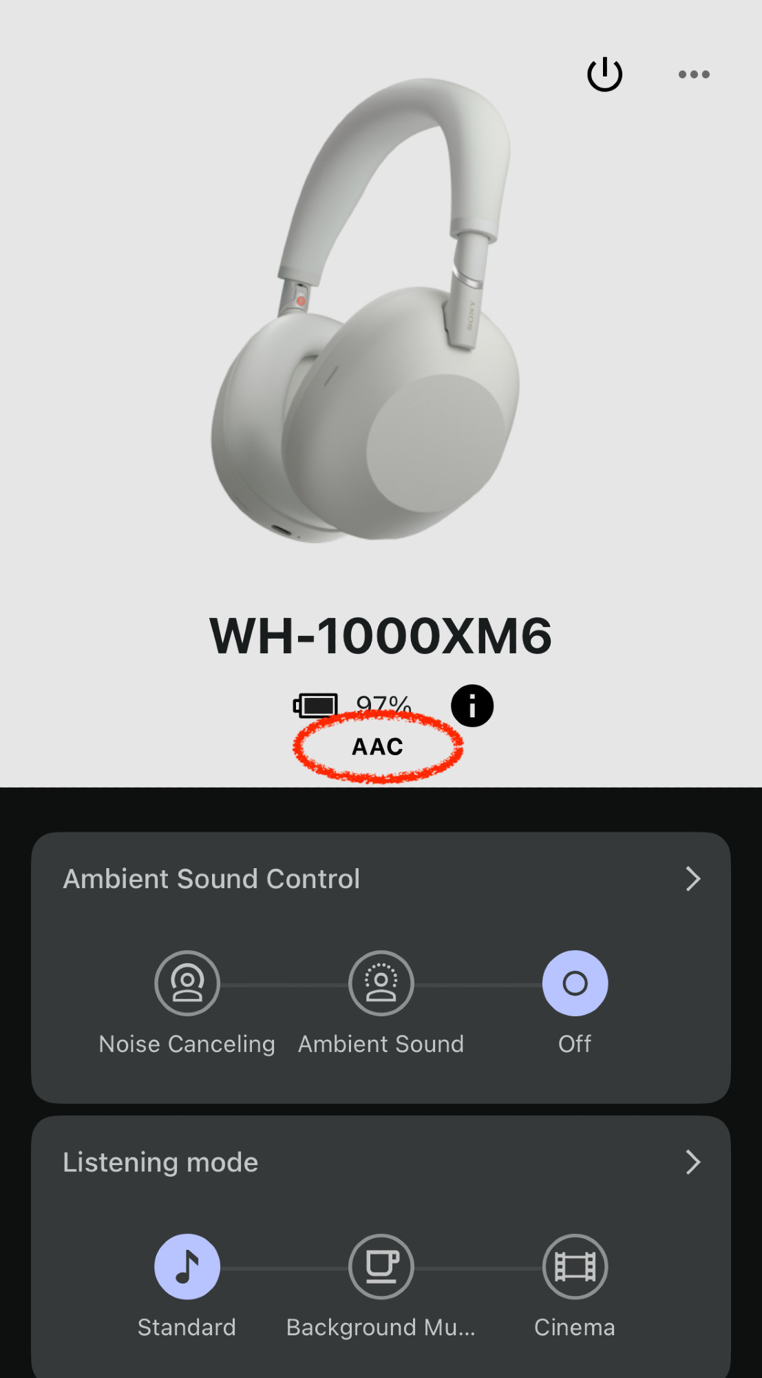 Screenshot of Sony iOS app