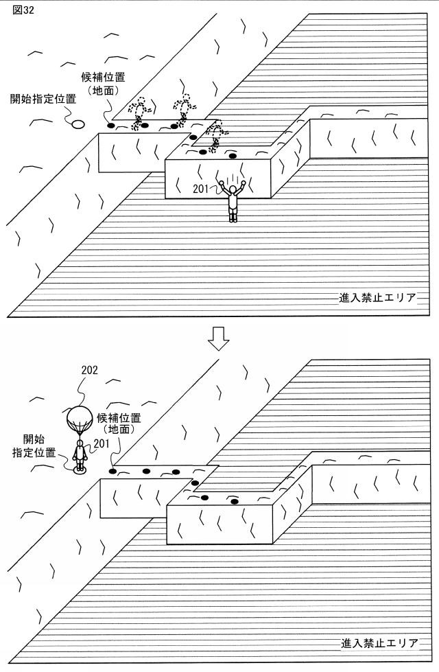 Patent JP 2025113173
【図32】落下すると進入禁止エリアに進入する一本道をプレイヤキャラクタ201が進むミニゲームステージの一例を示す図