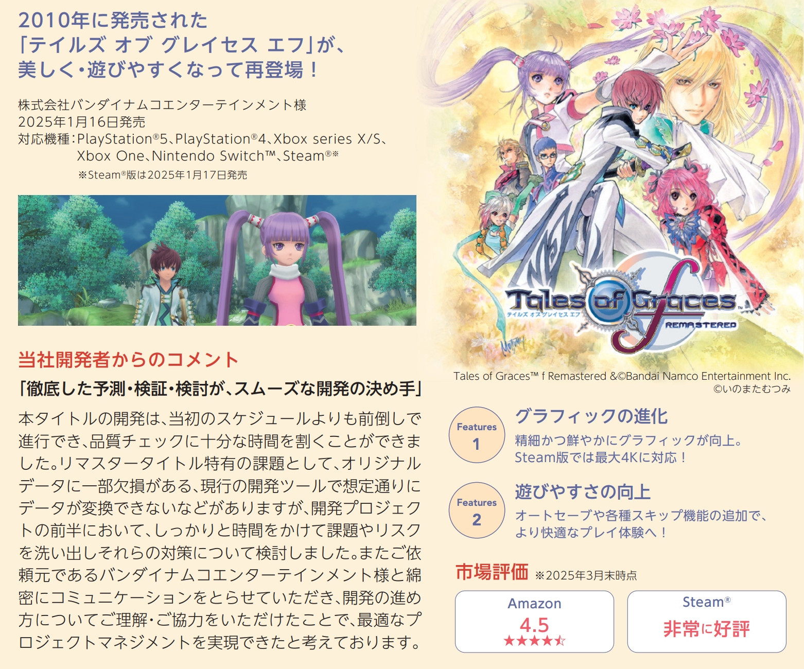 TOSE’s investor disclosure on the “Tales of Graces f Remastered” work 