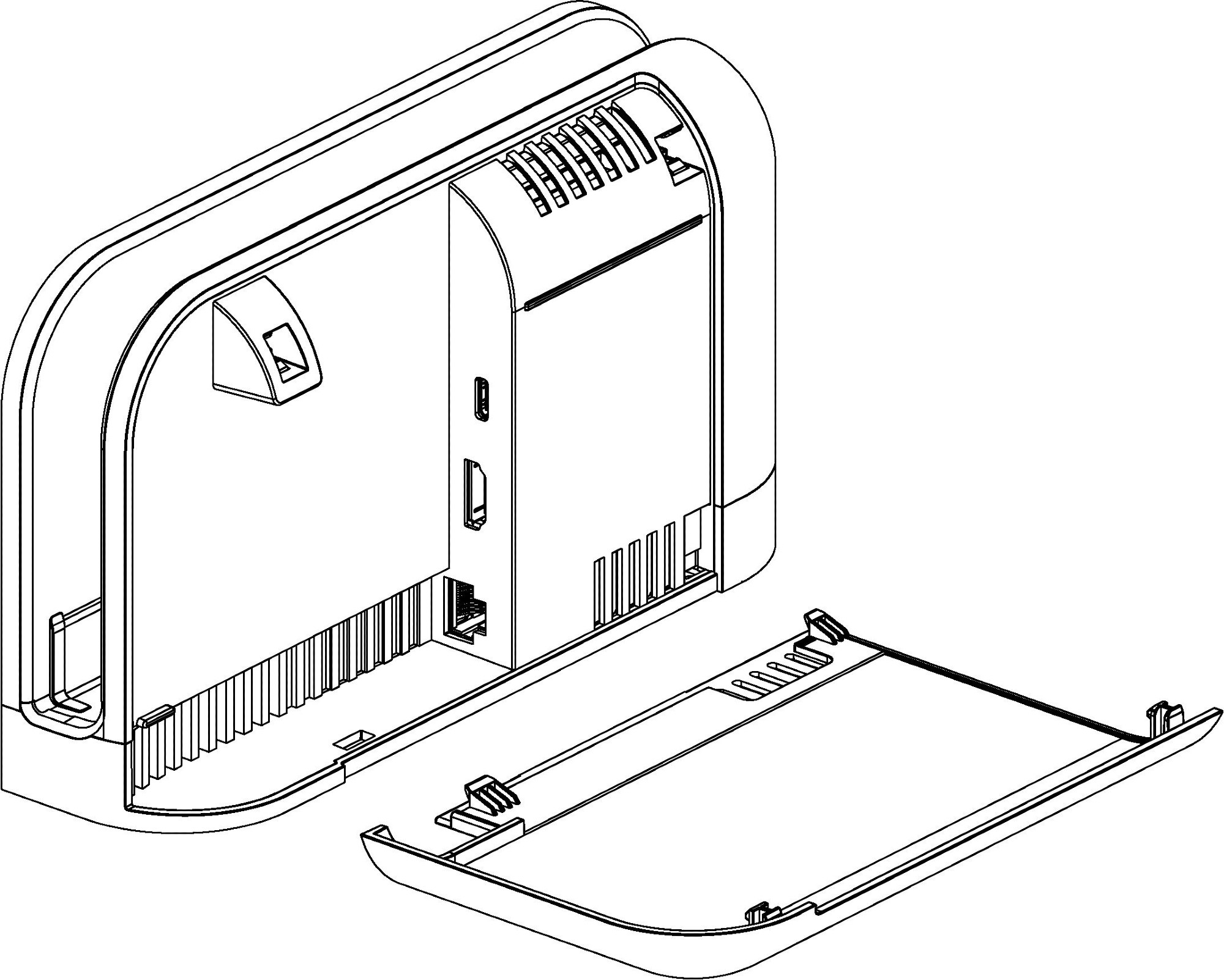 Drawing of Switch 2 Dock with back panel opened