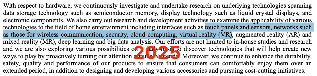 2025 text:
[…] touch panels and sensors, networks such as those for wireless communication, security, cloud computing, virtual reality (VR) […]