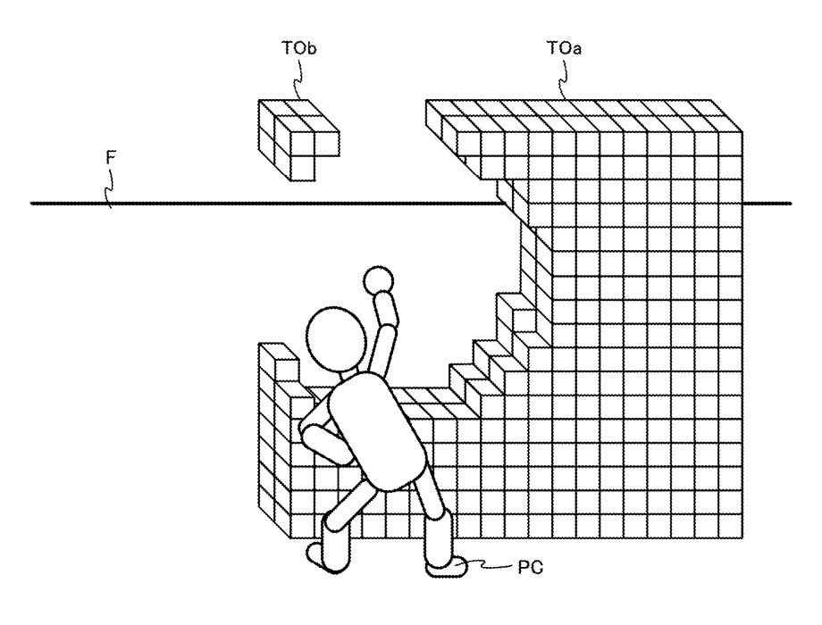 FIG. 17 is a diagram showing a non-limiting example of a game image in which a player character PC has broken a terrain object TO