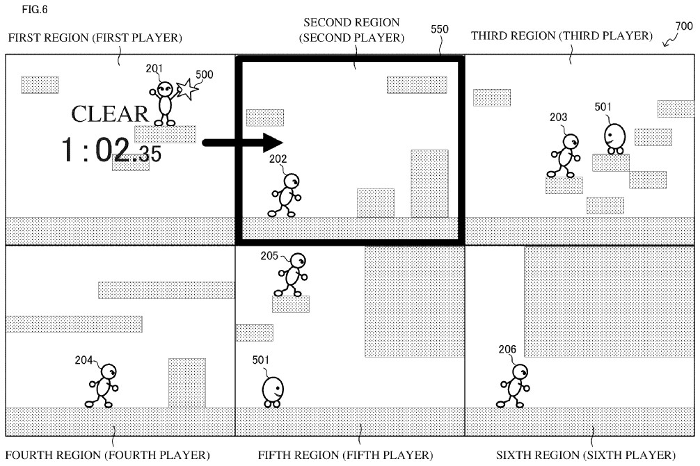 Drawing from patent US460156404:
FIG. 6 illustrates a non-limiting example of the game screen