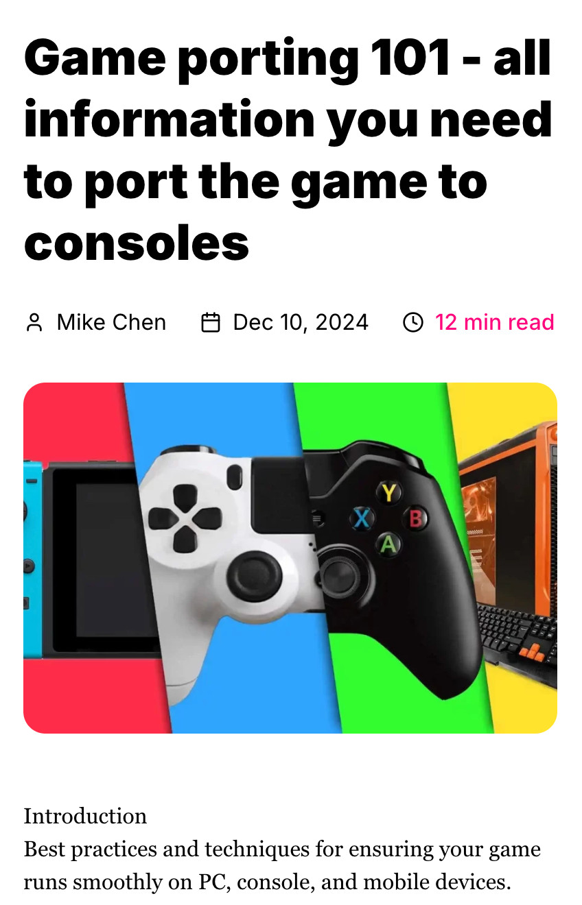 Game porting 101 - all information you need to port the game to consoles