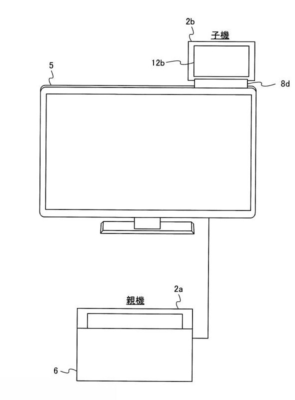From Patent JP2025120899: 【図11】本体装置２ｂがアタッチメント８ｄにより据置型モニタ５に固定された状態の一例を示す図