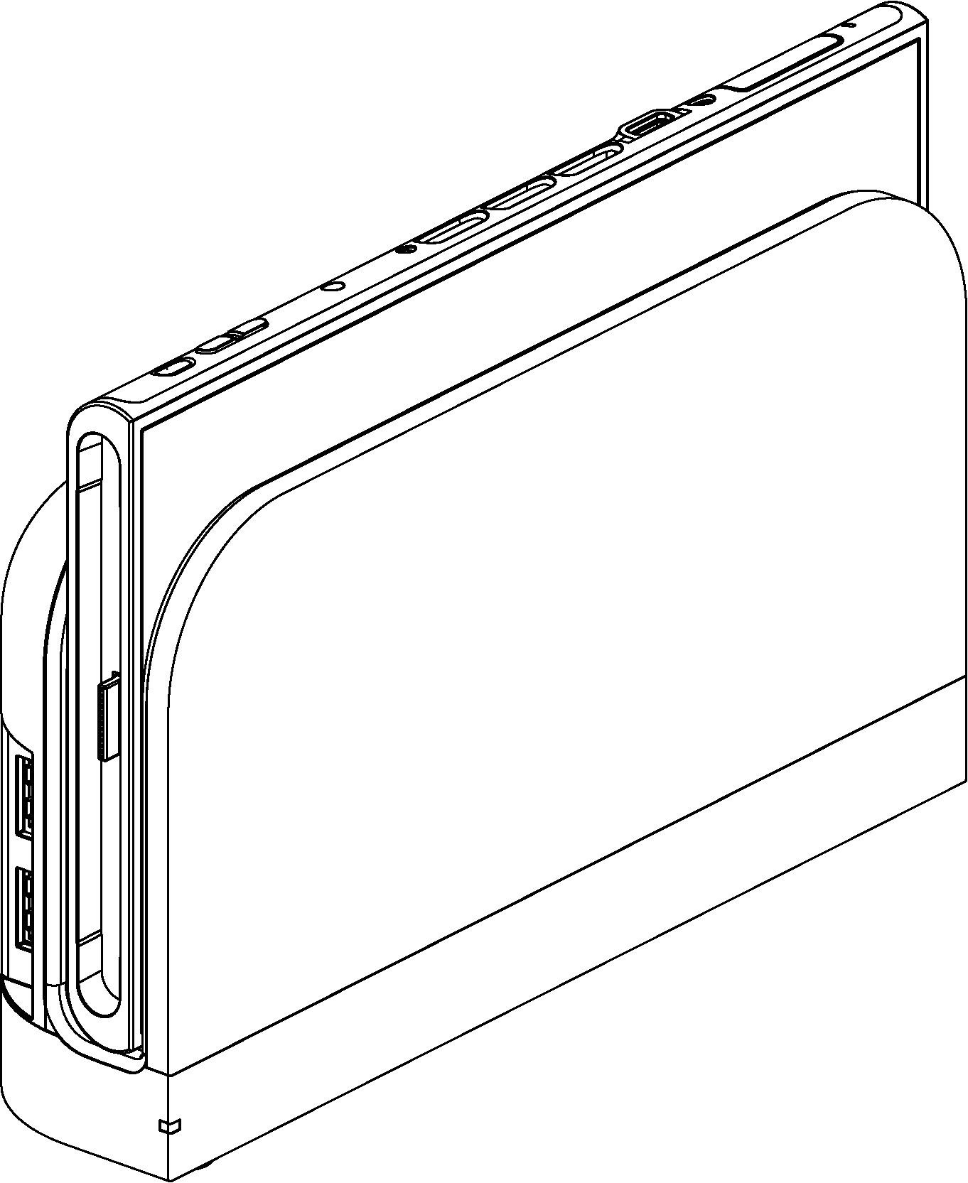Drawing of Switch 2 Dock with Switch 2 console inserted