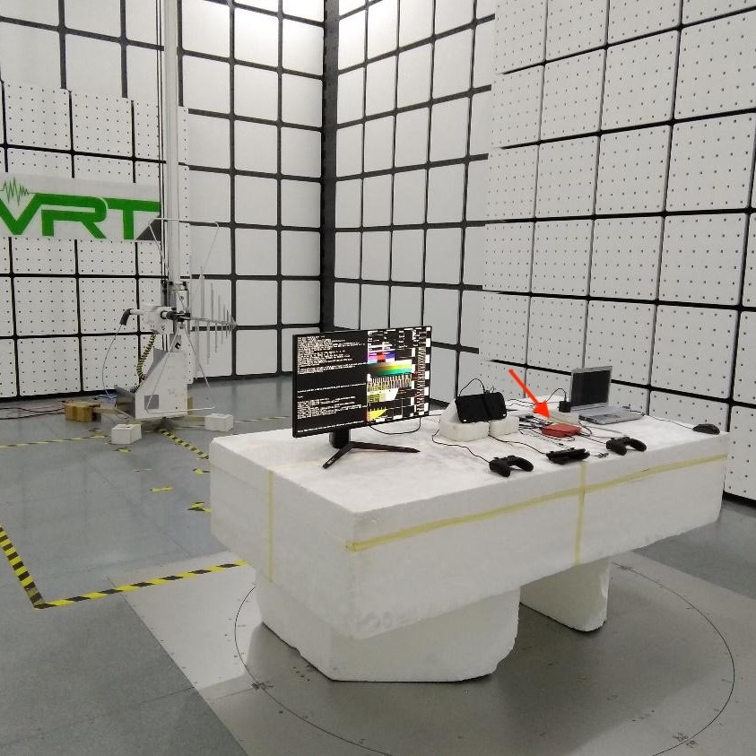 Photo from NCC’s test report for Switch 2 dev kit BEE-O56, showing a mysterious red box amid the test setup