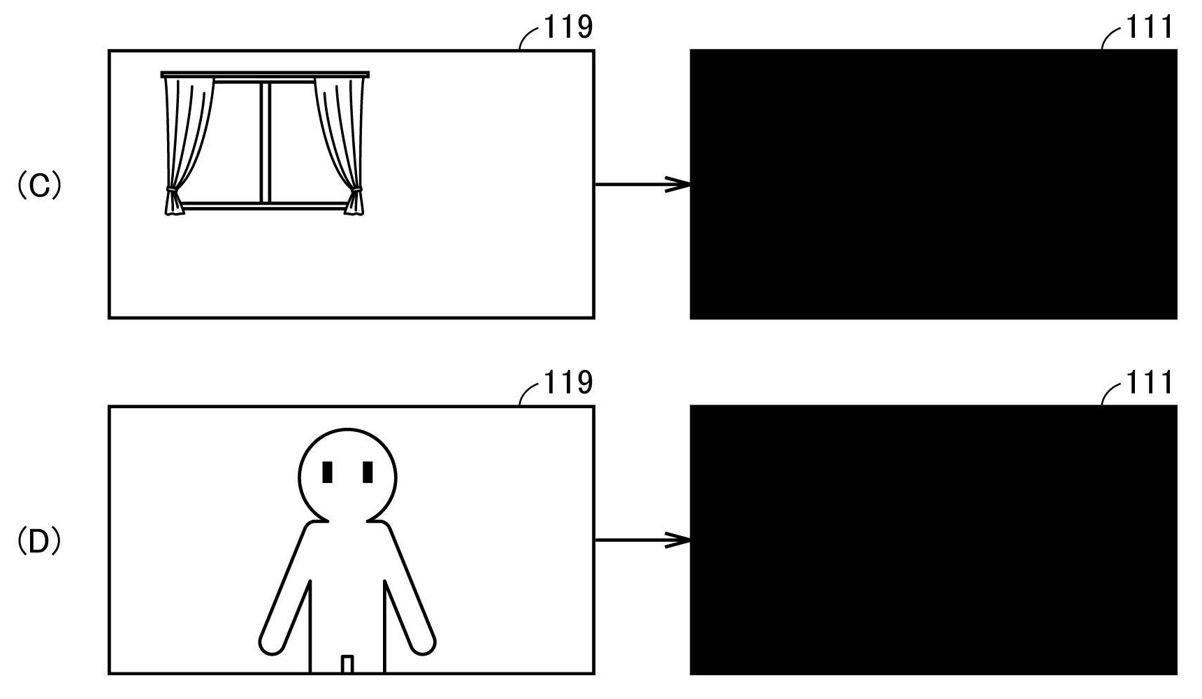 Drawing from patent JP2025162494
【図6】本実施の形態に従うシステムの送信端末における撮像画像データの生成処理の一例を説明するための図である。
(C) and (D)