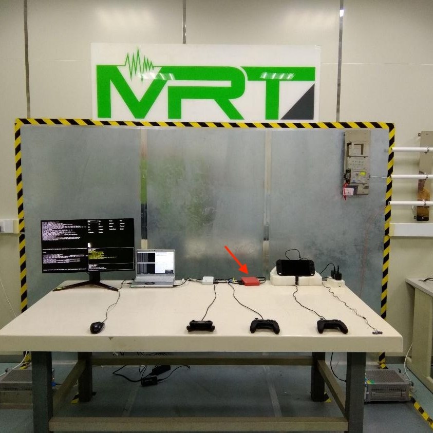 Photo from NCC’s test report for Switch 2 dev kit BEE-O56, showing a mysterious red box amid the test setup