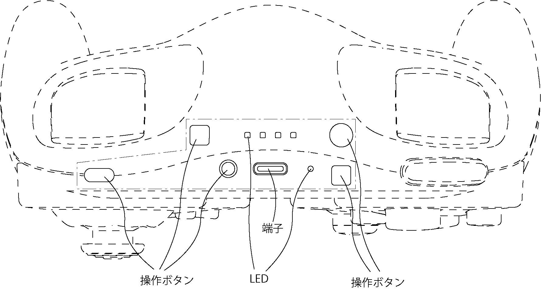 Drawing from design registration JP1809999 Top view of controller, drawn using dotted lines; newly added components for Switch 2 are drawn using solid lines