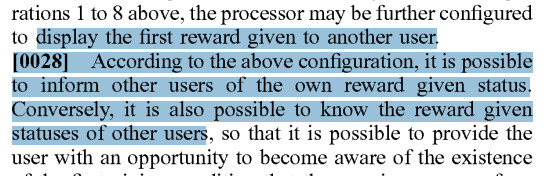 Text from patent US20250276246:
… display the first reward given to another user. According to the above configuration, it is possible to inform other users of the own reward given status. Conversely, it is also possible to know the reward given statuses of other users …