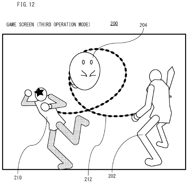 Drawing from patent US301566247:
FIG. 12 is an illustration view showing a non-limiting third example game image in the third operation mode.