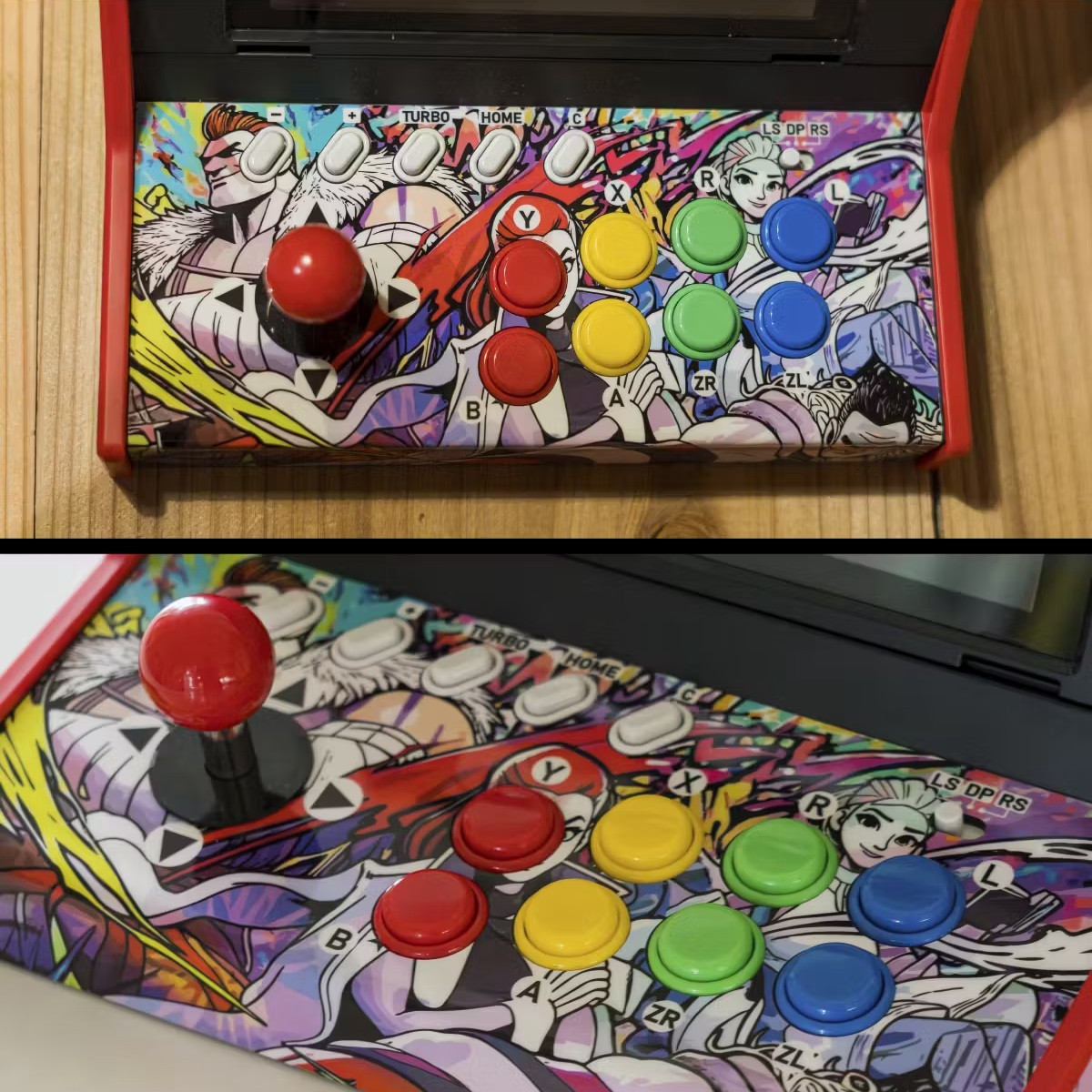 Close up photos of the control stick and buttons