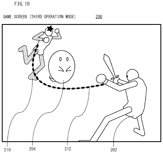 Drawing from patent US301566247:
FIG. 10 is an illustration view showing a non-limiting first example game image in a third operation mode.