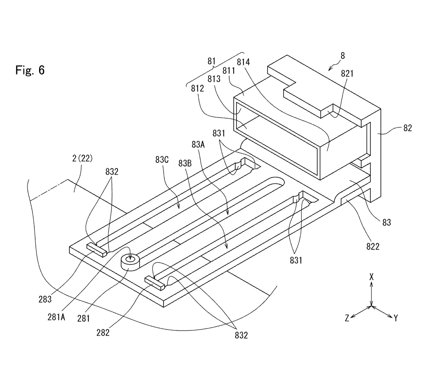 Drawing from patent US 20250381486:
FIG. 6 is a perspective view schematically illustrating a part of a lid member and the housing