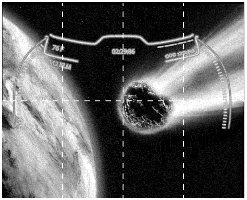 Drawing from patent US 12502603:
FIG. 9D shows the capture from FIG. 9C (with the HUD elements and without the helmet) being partitioned (or divided) into two rows and four columns, as an example.