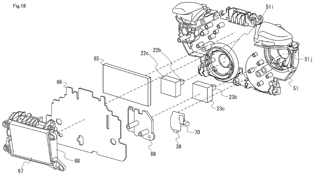 Drawing from patent US 20260021384:
FIG. 18 is an exploded perspective view showing an example of how components provided on the back surface side of the first frame are attached to the first frame