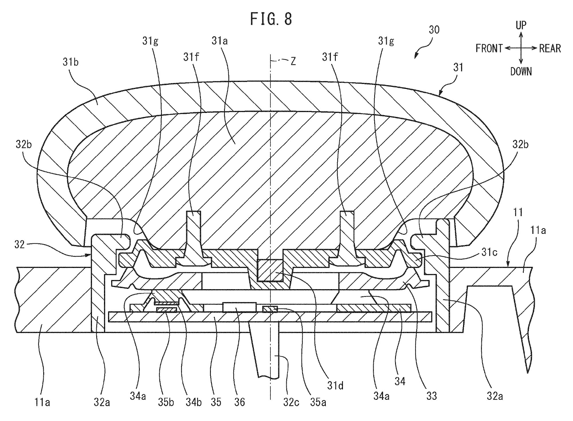 Drawing from patent EP 4687012 A1:
FIG. 8 is an enlarged cross-sectional view of an operation assembly, taken along the same cross section as FIG. 2.