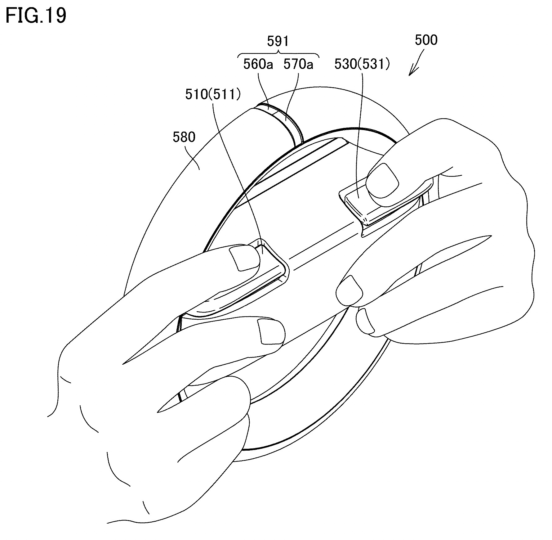 Drawing from patent WO2026028404:
[図19]ユーザが装置を把持している状态を模式図である。