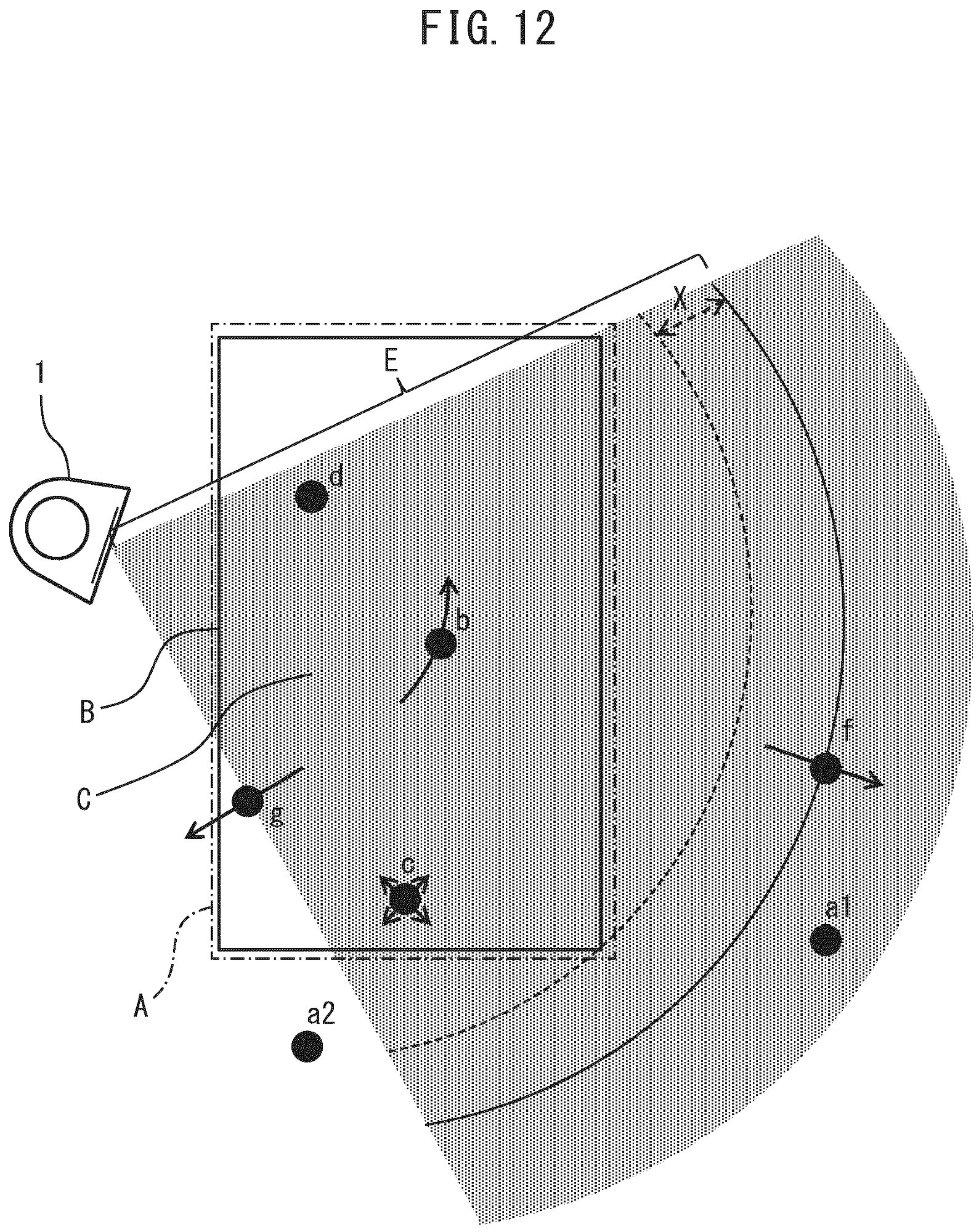 Drawing from EP 4693245:
FIG. 12 is a view similar to FIG. 4, schematically showing a detection area by an object sensor when the stationary device is installed next to a bed.