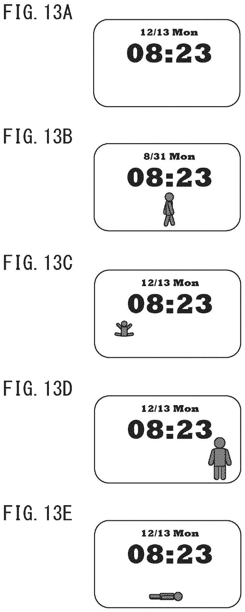 Drawing from EP 4693245:
FIGS. 13A to 13E are views showing states in which an image generated by an image generation part in the image generation processing is displayed on a display.