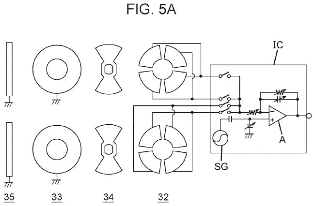 Drawing from patent US20260036442:
FIG. 5A is a schematic diagram of an example of the circuit connection structure of the rotation detection device of the input device according to the present disclosure