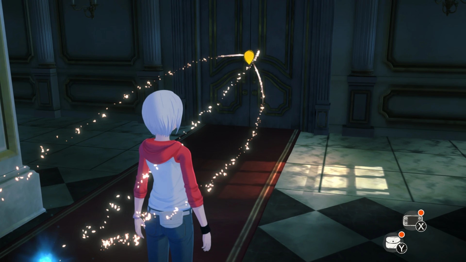 Another Code: Recollection screenshot, showing shiny particles around the protagonist to guide her forward
Image source: https://www.nintendo.com/en-gb/Games/Nintendo-Switch-games/Another-Code-Recollection-2439372.html