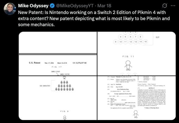 Mike Odyssey X post:
New Patent: Is Nintendo working on a Switch 2 Edition of Pikmin 4 with extra content? New patent depicting what is most likely to be Pikmin and some mechanics.