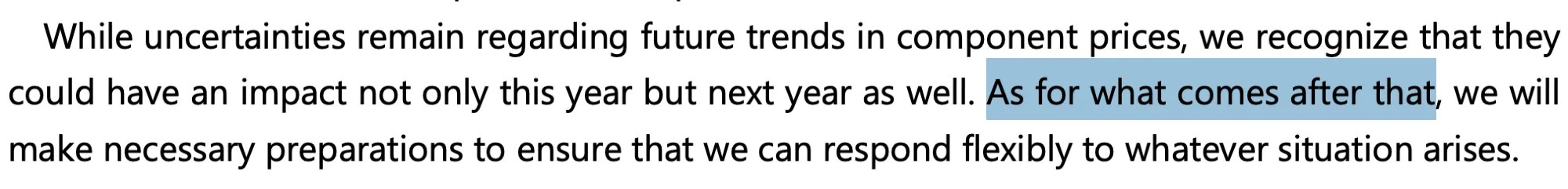 Excerpt from the Nintendo Q&A Summary, Financial Results Briefing for Fiscal Year Ended March 2026 https://www.nintendo.co.jp/ir/pdf/2026/260511e.pdf “While uncertainties remain regarding future trends in component prices, we recognize that they could have an impact not only this year but next year as well. As for what comes after that, we will make necessary preparations to ensure that we can respond flexibly to whatever situation arises.”