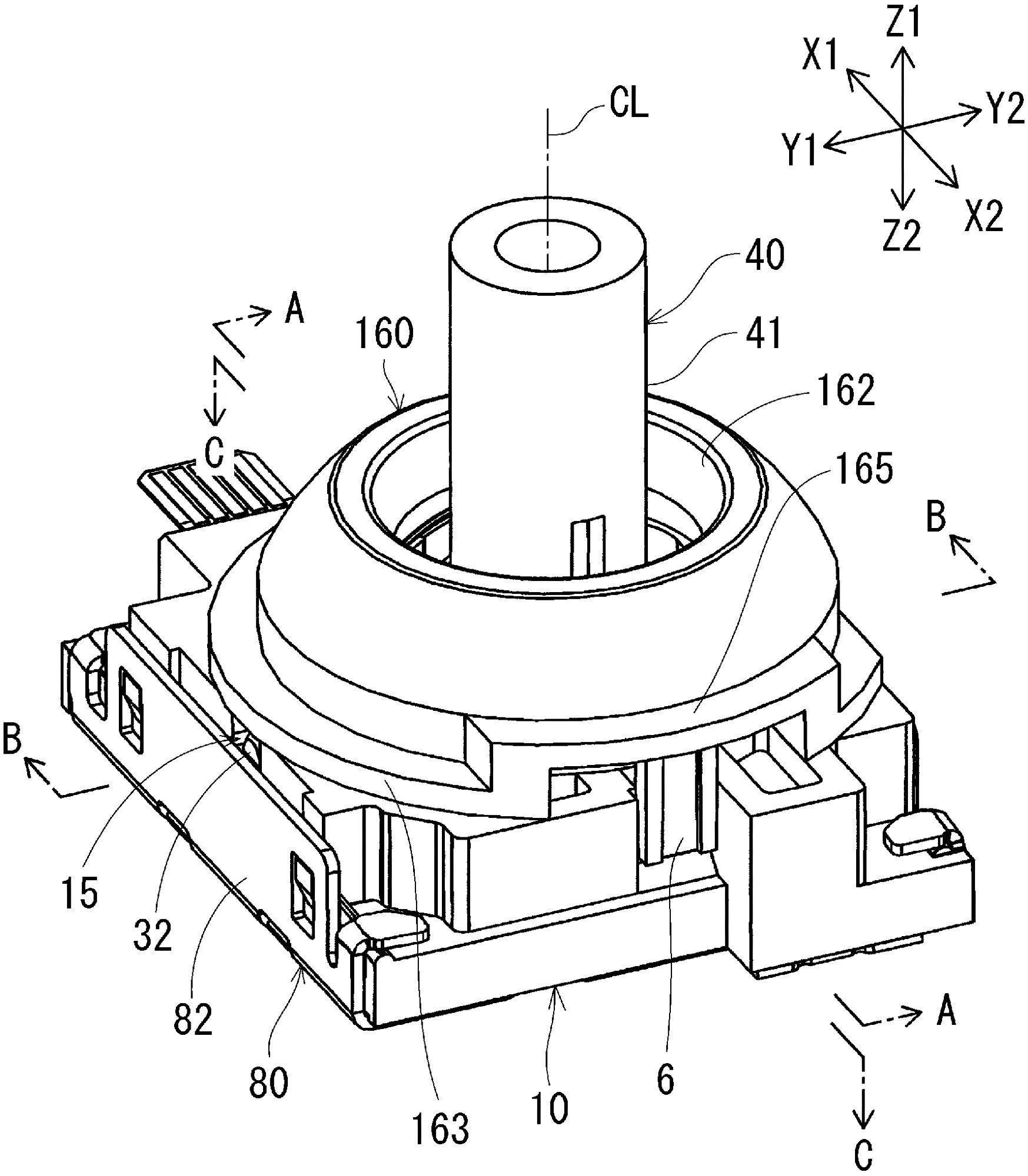 Drawing from patent WO 2026105176: [図1] 本発明の一実施形態に係る多方向入力装置の斜視図である。