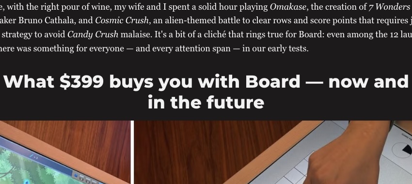 Screenshot of the original Polygon report of the Board tablet:
“What $399 buys you with Board — now and in the future”
https://www.polygon.com/board-game-console-review/