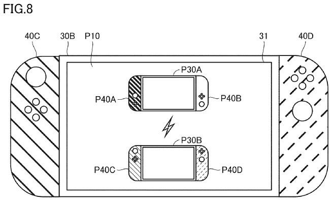 Drawing from patent US 20260138007: FIG. 8 shows an exemplary illustrative non-limiting drawing illustrating an exemplary image shown on a display of the main body apparatus.