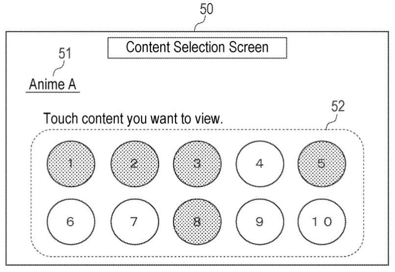 Drawing from patent US 12279012: FIG. 6 shows an example of a selection screen.