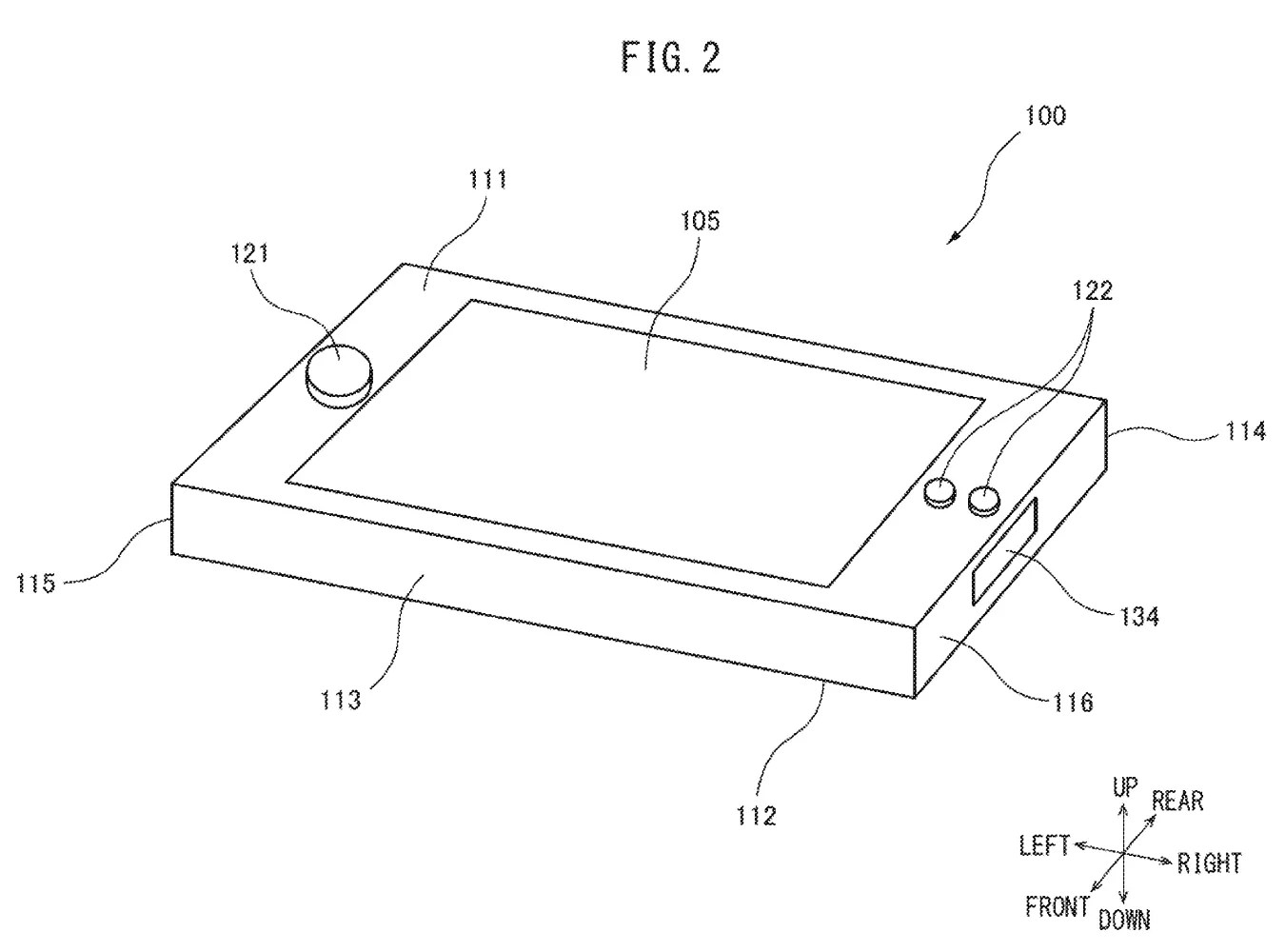 Drawing from patent application US 20260250059: FIG. 2 is a perspective view of the game device.