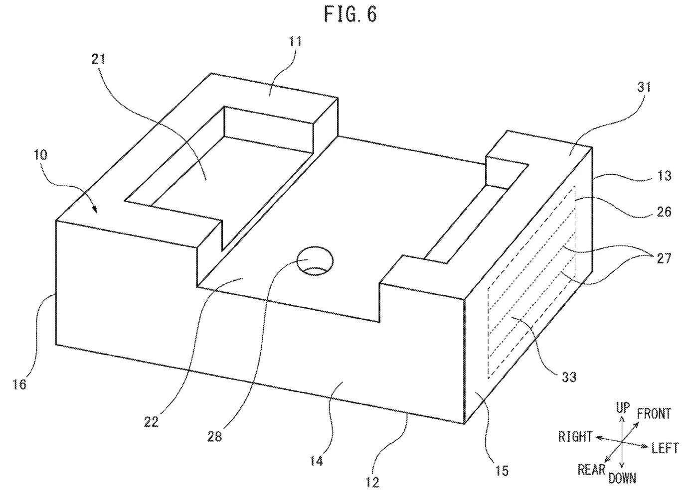 Drawing from patent application US 20260250059: FIG. 6 is a perspective view schematically showing the protective member from which the game device has been removed.