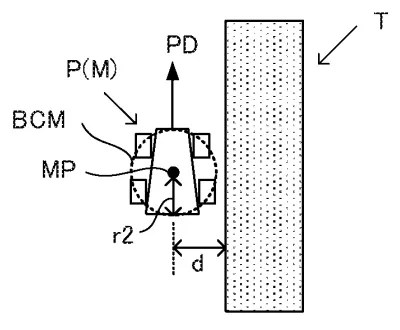 Drawing from patent application US 20260249174: FIG. 11A is an example non-limiting diagram of a player object P and a second vibration source T when viewed from above in the virtual space and is an example non-limiting diagram showing an example of the state where the second vibration source T is close to the right side of the player object P