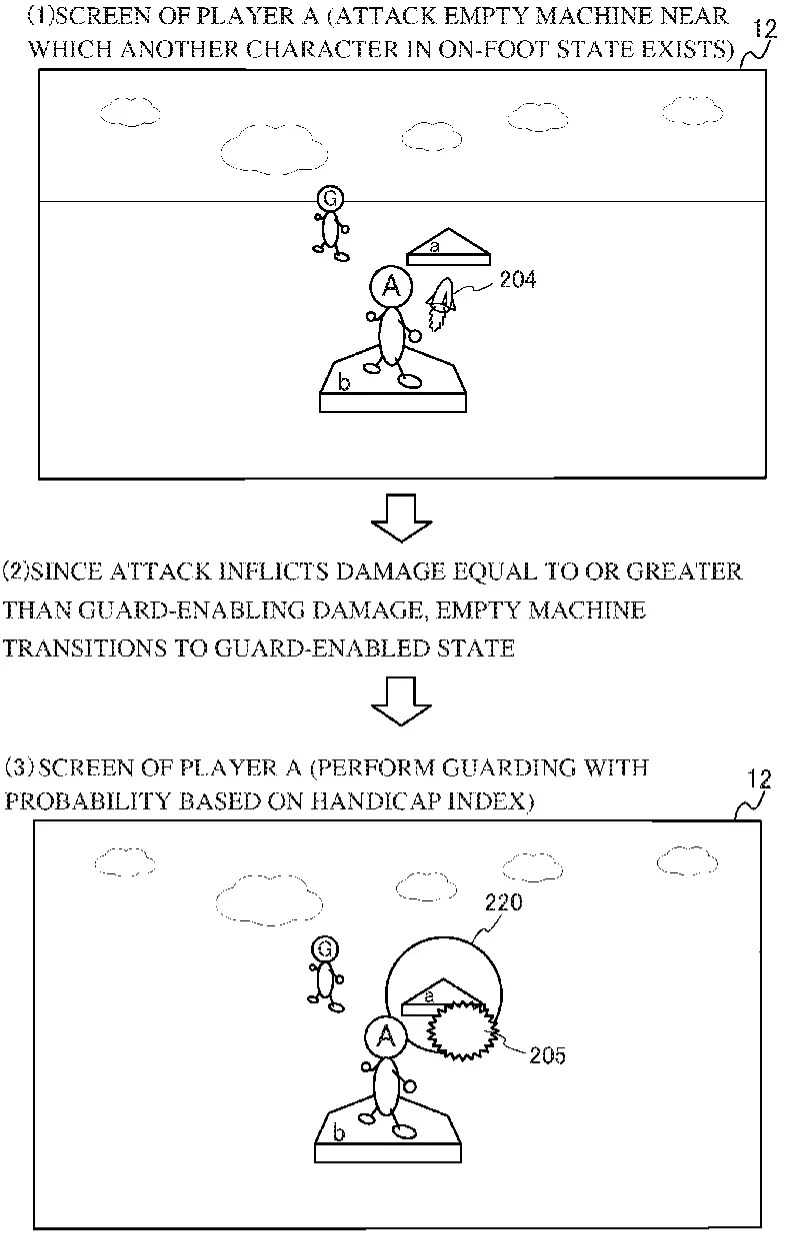 Drawing from patent publication US 20260284536 and 20260284537: FIG. 12 illustrates a non-limiting example of a game screen