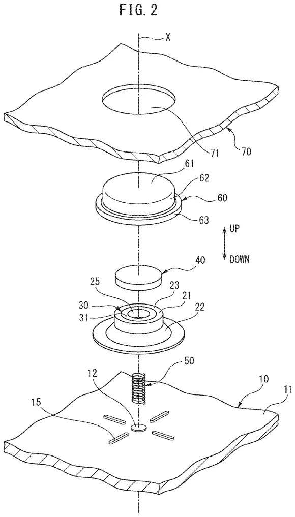Drawing from patent publication US 20260290719: FIG. 2 is an exploded perspective view of the input device.