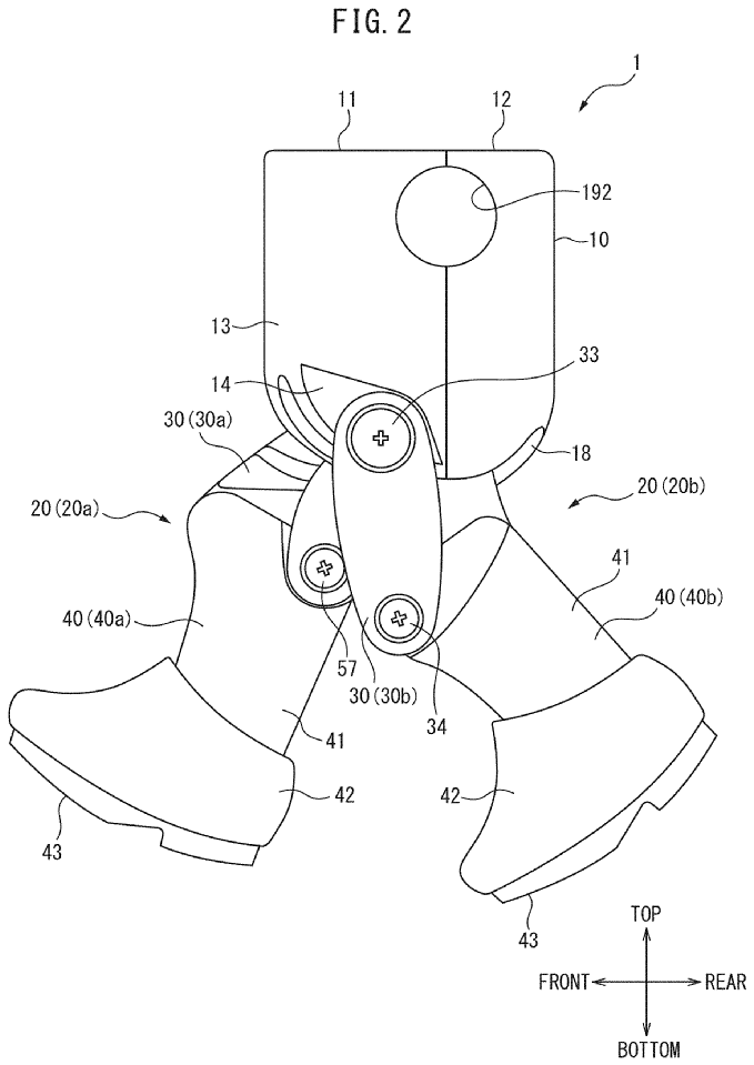 Drawings from patent US 11369891 (for the Tokotoko Mario toy):
FIG. 2 is a side view of the walking toy in the same walking state as FIG. 3.