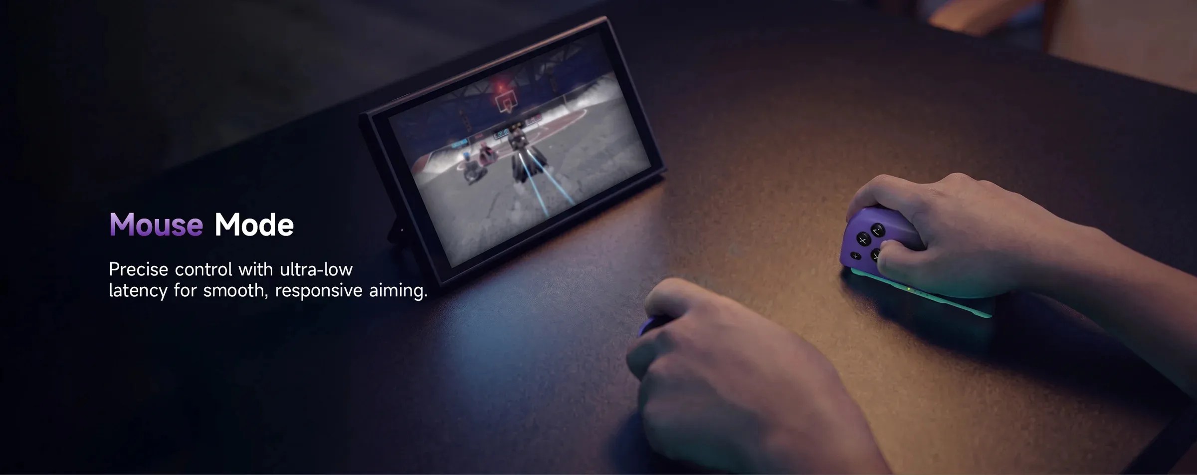 Promo image of Mobapad M12 Pro: Mouse Mode Precise control with ultra-low latency for smooth, responsive aiming. https://www.mobapad.com/products/mobapad-m12-pro-joycon-for-switch-2