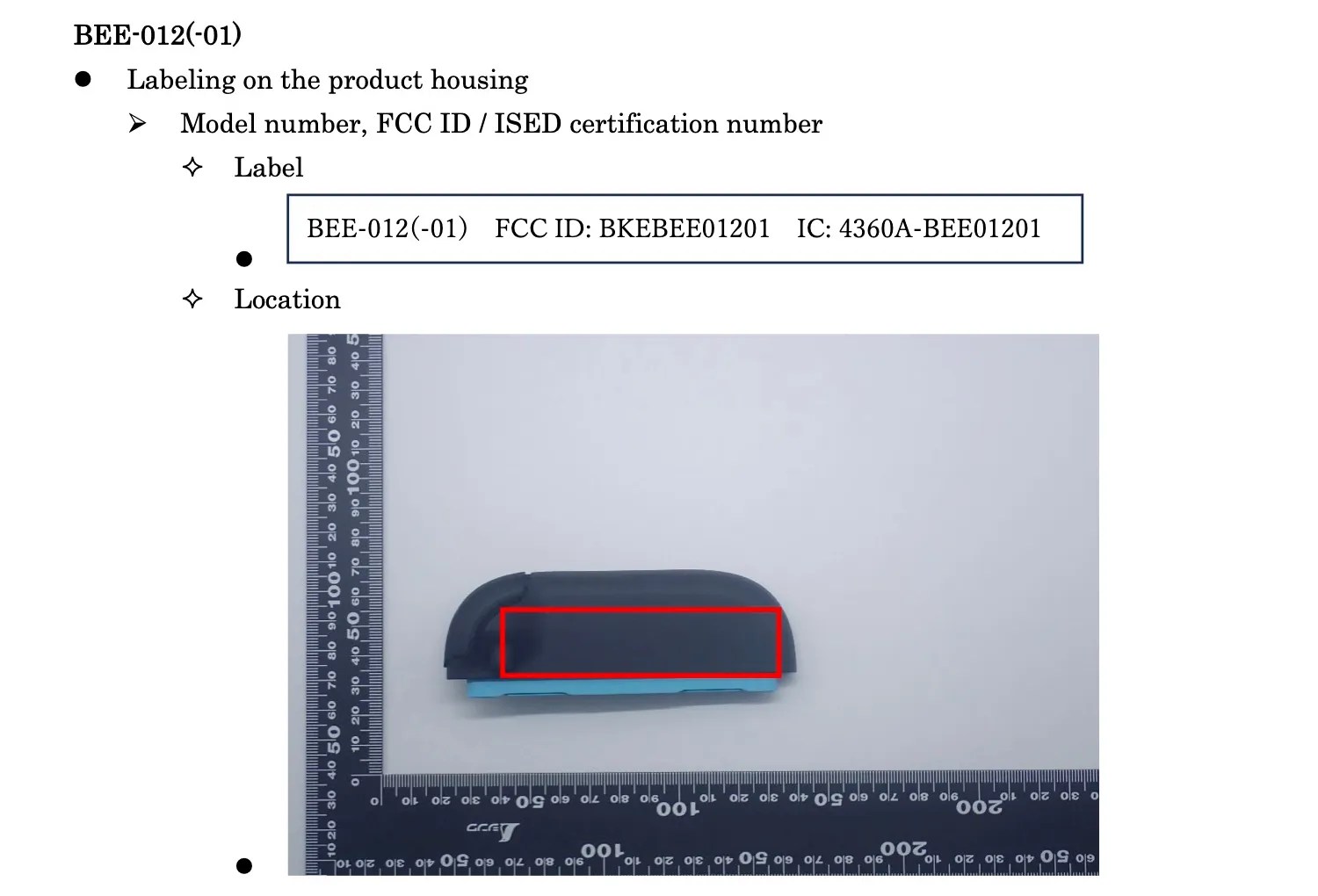 Screenshot of BEE-012(-01) “Label and Location” exhibit