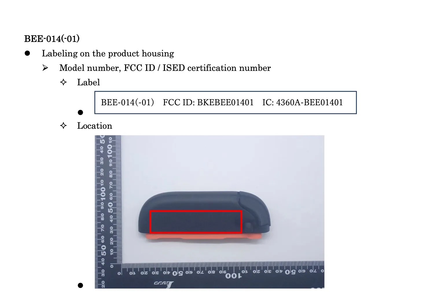Screenshot of BEE-014(-01) “Label and Location” exhibit