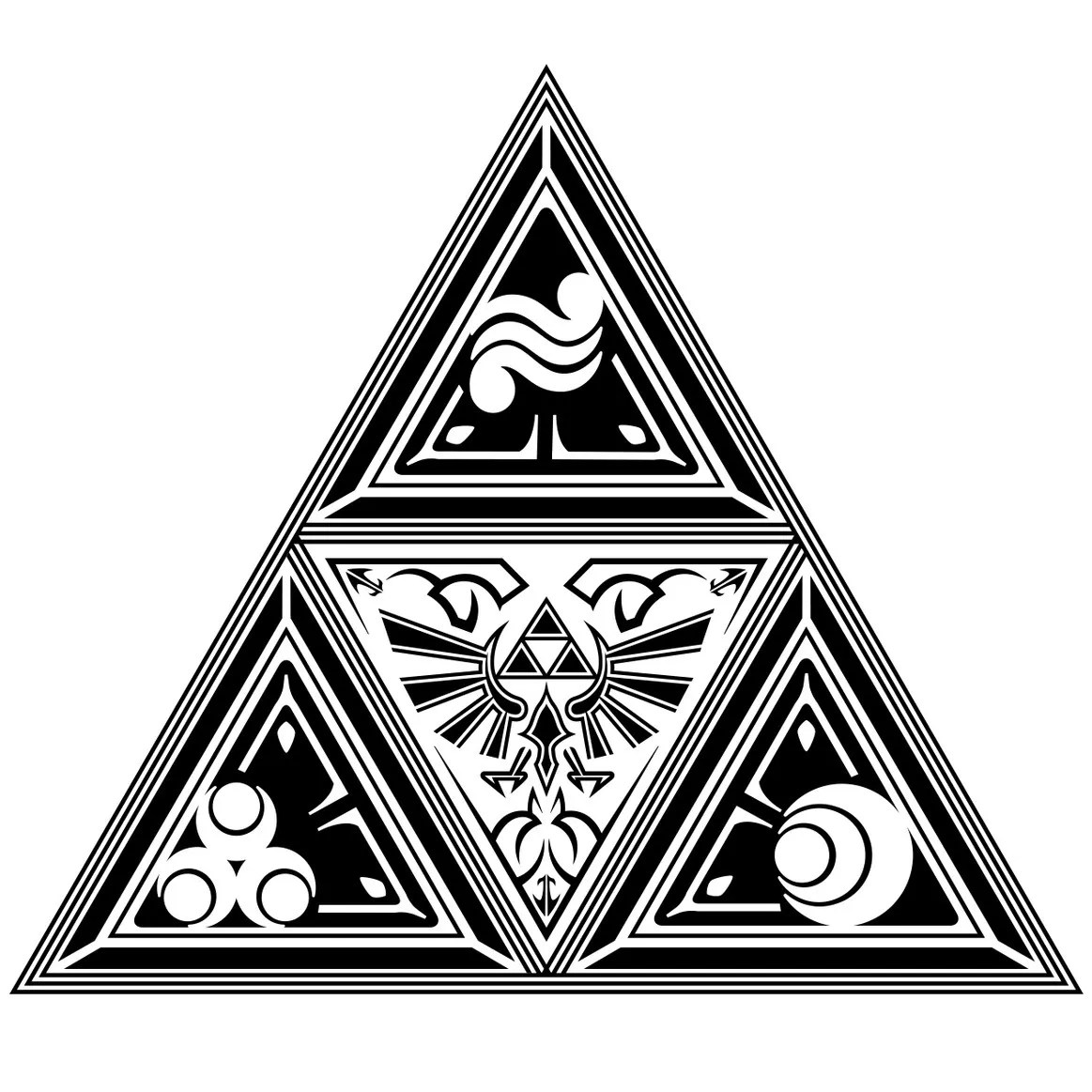 Ornate black and white design of Triforce 公開日2026-10-13 公報種別公開商標公報 出願番号2026115553 出願日2026-10-02 区分第9類(機械器具),第14類(貴金属),第16類(紙),第25類(被服),第28類(おもちゃ)