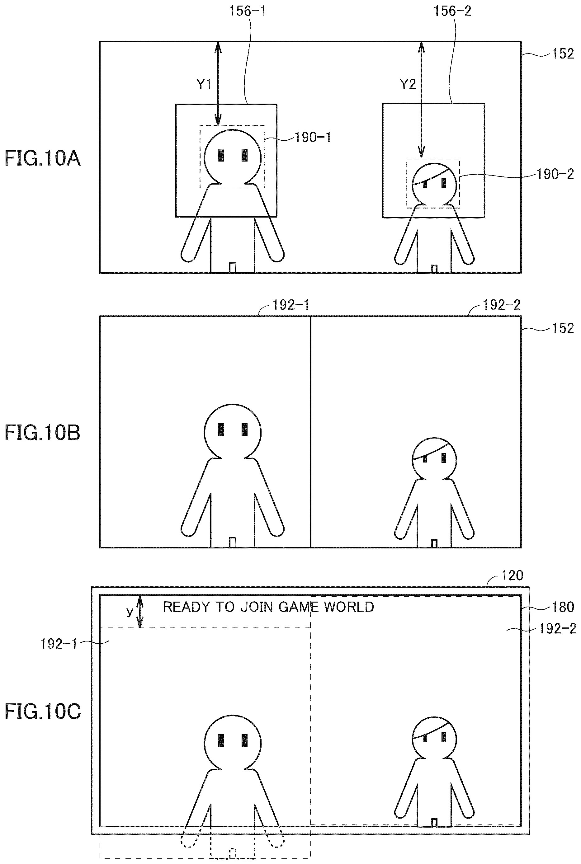 Drawing from patent publication EP 4817705: FIGS. 10A to 10C show exemplary illustrative non-limiting diagrams for explaining a partial moving image adjustment process of the game apparatus according to this embodiment.