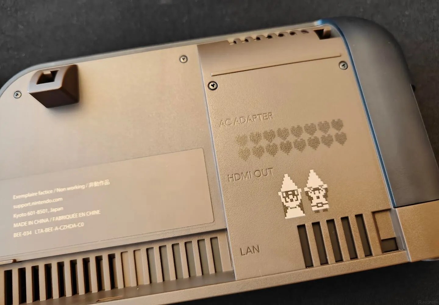 Back side photo of a sample Zelda Edition Dock, with the back cover removed